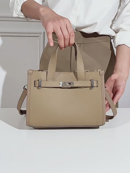 Pebbled Leather Turn-Lock Tote Handbag