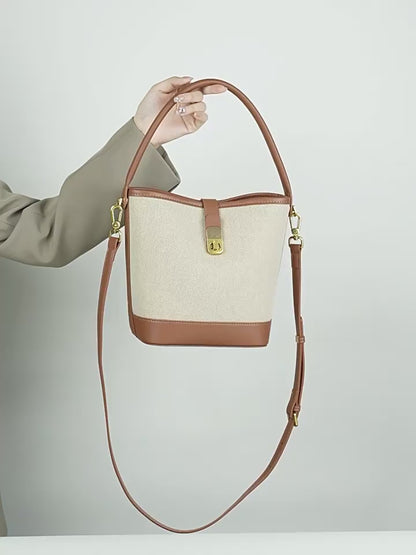 Minimalist Canvas Leather Bucket Bag