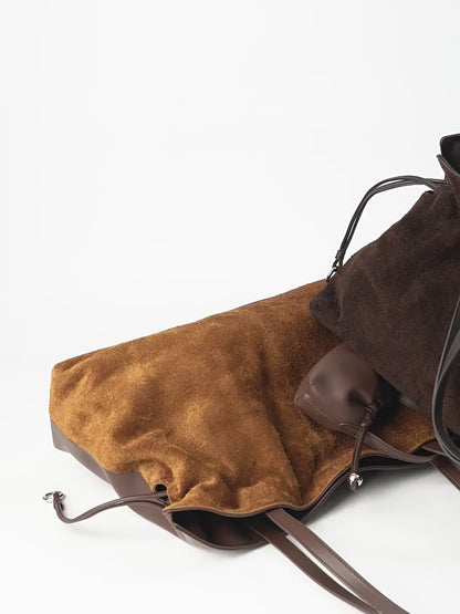 Large Suede Tote with Mini Pouch